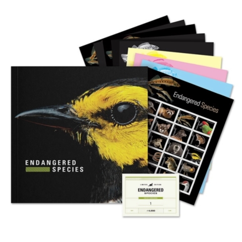 Limited edition Endangered Species Collector's Set featuring golden-cheeked warbler