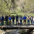 A group of Wildlife Professionals standing on a bridge over the Cherry Creek Fish Passage Site.