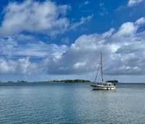 A visiting sailboat at Palmyra Atoll National Wildlife Refuge
