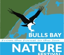 Logo for the Bulls Bay Nature Festival with text From the Forest to the Sea. An osprey image is shown over map showing the forest and refuge bay.