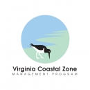 An American oystercatcher on a shoreline above the words Virginia Coastal Zone management program