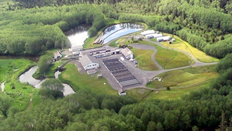 Aerial photo of the Makah National Fish Hatchery on the Tsoo-Yess River