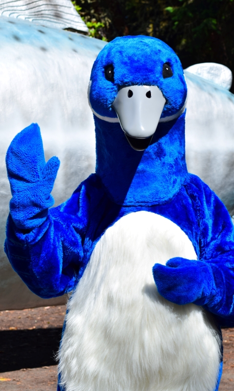 Puddles the Blue Goose Waving