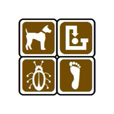 Symbols of dog, trash bin, bug, footprint