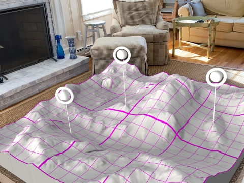 A virtual reality map sitting on a living floor