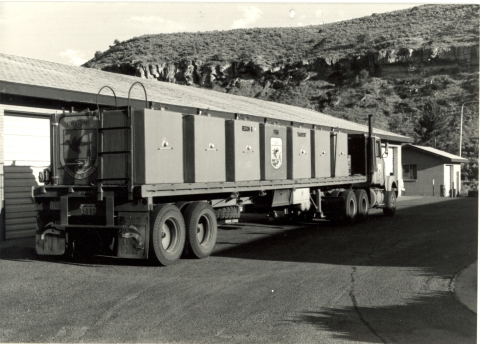 Semi trailer truck with several tanks to hold fish and release