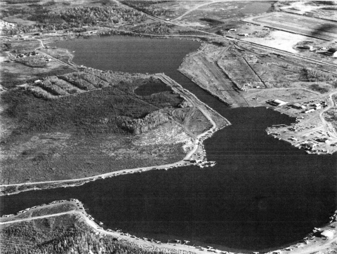 Early aerial image of USFWS Hanger on Lake Hood Alaska. 