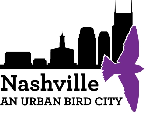 A logo with the text "Nashville An Urban Bird City" and a purple bird icon flying across icons of Nashville's skyline