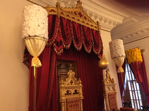 Kahili standards either side of the Iolani Palace thrones