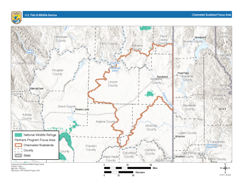  Map of the Partners for Fish and Wildlife Channeled Scablands Focus Area in eastern Washington