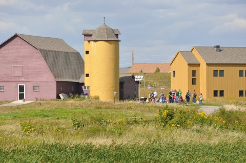 Students gathered on the Prairie Wetlands Learning Center campus