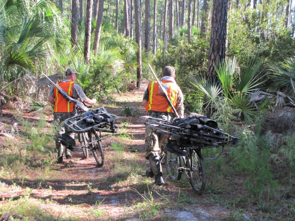 Some hunters use bicycles to carry their gear to the area they want to hunt.