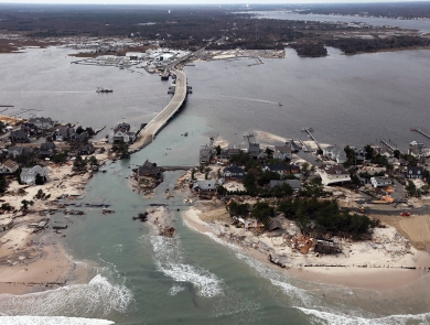 Aerial view of damages left by Hurricane Sandy. 