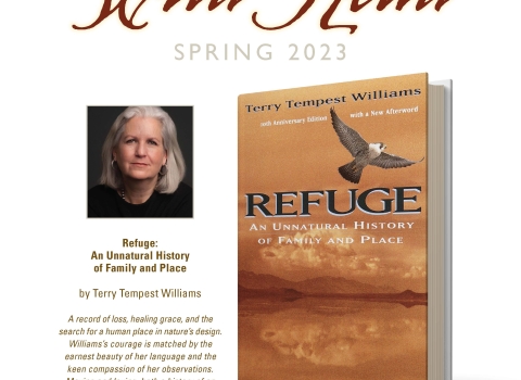 Poster for America’s Wild Read Spring 2023 with head and shoulders image of author and image of book cover for Refuge: An Unnatural History of Family and Place. Graphics: Richard DeVries/USFWS 