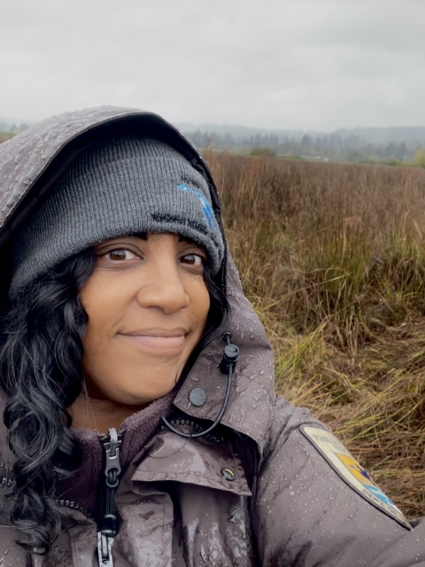 Park Ranger stops in the rain to take in the view