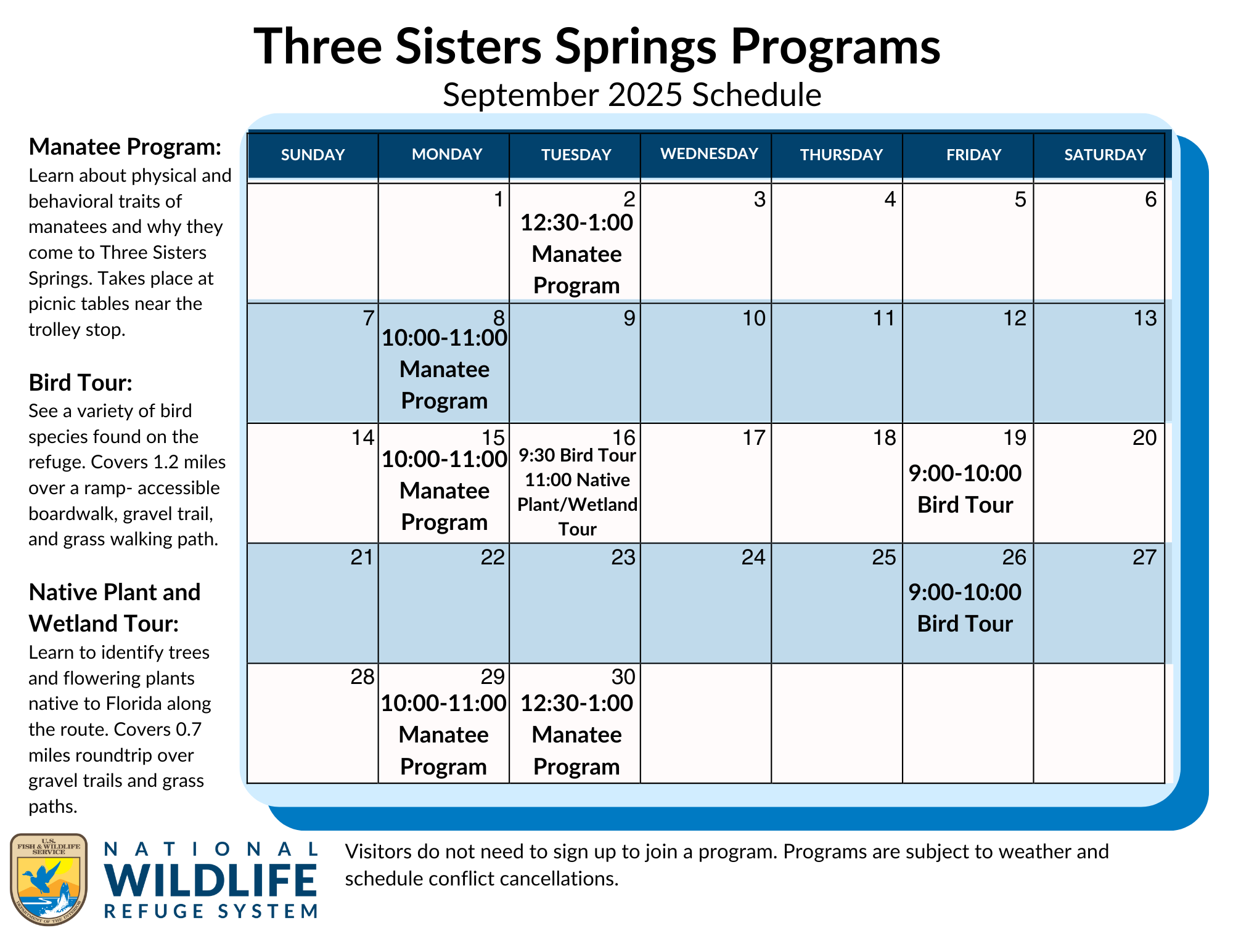 Three Sisters Springs Program Schedule September 2025 FWS gov three-sisters-springs-program-schedule-september-2025-fws-gov