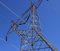 Worm's eye view of electrical transmission lines.