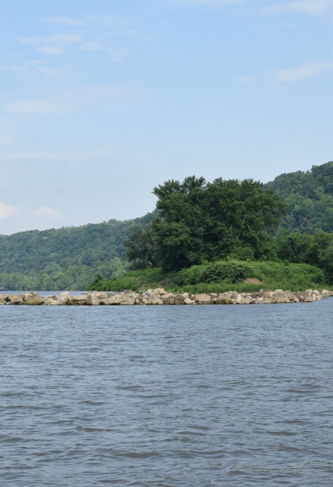 Georgetown Island with riprap designed to grow the island to the original size