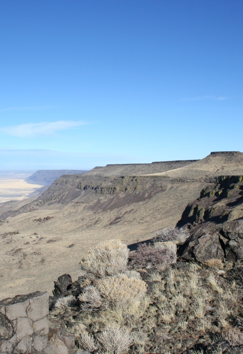 Mountain ridges, sagebrush and distant desert all viewable on a clear day.