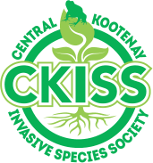 Central Kootenay Invasive Species Society Logo, a green logo with plant and frog.