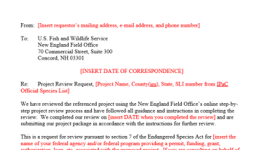 A picture of the front page of a project review request letter template