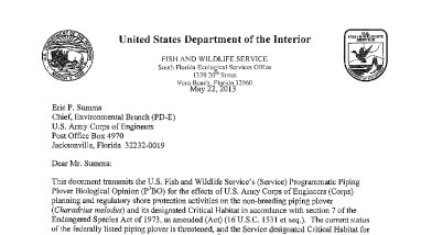 2013 USFWS Piping Plover Programmatic Biological Opinion