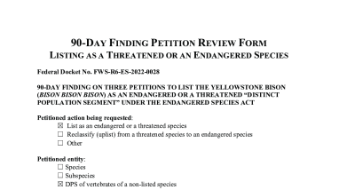 Yellowstone Bison Petition Review Form