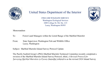 USFWS Memo Regarding Marbled Murrelet Inland Survey Protocol Update