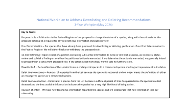 National Workplan to Address Downlisting and Delisting Recommendations