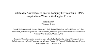 Preliminary Assessment of Pacific Lamprey Environmental DNA Samples from Western Washington Rivers.