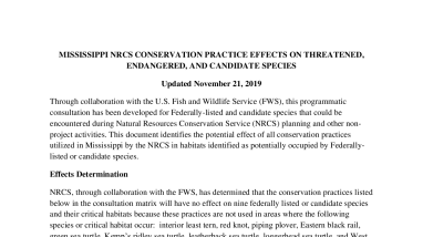  2019 Mississippi ESA Programmatic Consultation of NRCS Conservation Practices