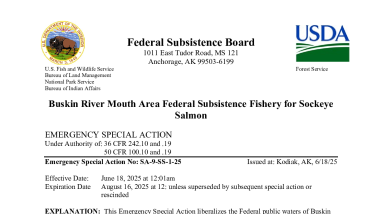 Special Action SA-9-SS-1-25 for Buskin River Sockeye Salmon Subsistence Fishery