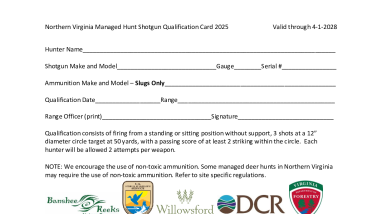 2025 Northern Virginia Managed Hunt Shotgun Qualification Card