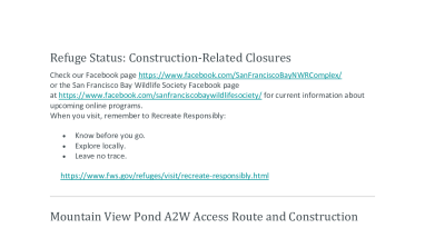 Mountain View Pond A2W construction trail closure