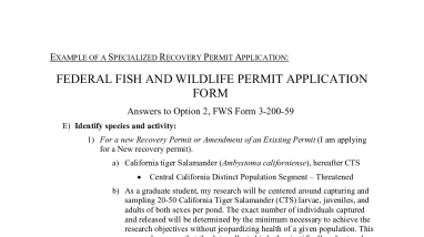 Example Specialized Recovery Permit Application
