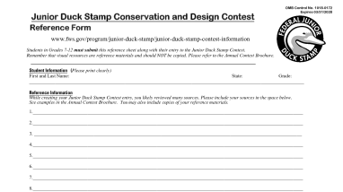 Junior Duck Stamp Design Contest Reference Form