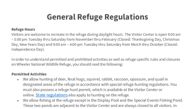 Wheeler NWR - General Refuge Regulations