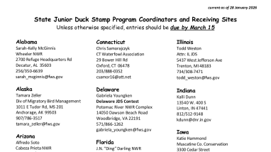 Junior Duck Stamp Program Coordinators and Receiving Sites Contact List