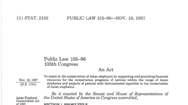 Asian Elephant Conservation Fund Original Legislation 1997 