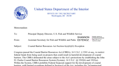 Memorandum on the Coastal Barrier Resources Act Section 6(a)(6)(G) Exception