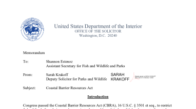 Memorandum on the Coastal Barrier Resources Act and Nonstructural Shoreline Stabilization