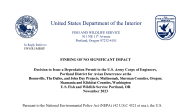 Avian Deterrence at the Bonneville, The Dalles, and John Day Projects