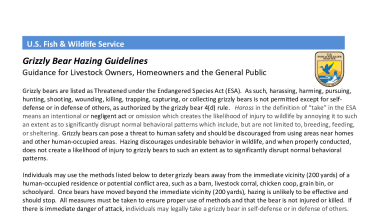 Grizzly Bear Hazing Guidance