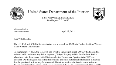 Invitation to Tribal Leaders to Consult on 12 Month Finding for Gray Wolves in the Western United States