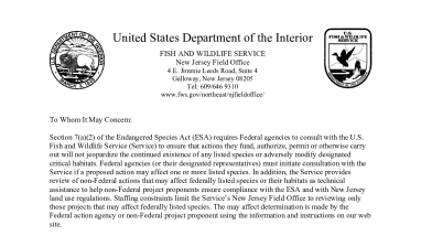 New Jersey Field Office No Effect Letter