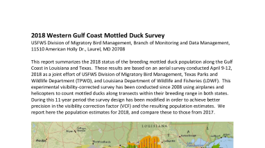 2018 Western Gulf Coast Mottled Duck Survey