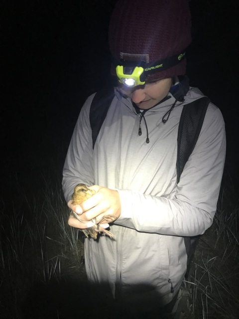 Amy holds a yellow rail