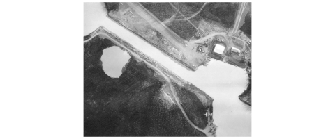 Early aerial image of USFWS Hanger on Lake Hood Alaska. 