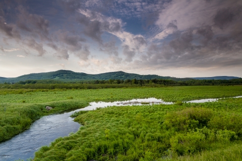 Stream flowing through Canaan Valley with mountains in the back drop