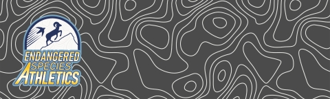 a logo featuring a bighorn sheep climbing a mountain and a bird flying in the air with the words "Endangered Species Athletics"